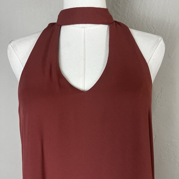 Lulus Groove Thing Keyhole Halter Mini Swing Dress Dark Pink Rusty Rose Size M - Picture 2 of 9